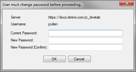 The dialog box for changing the password.